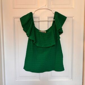 Anthropologie Emerald Ruffle Blouse